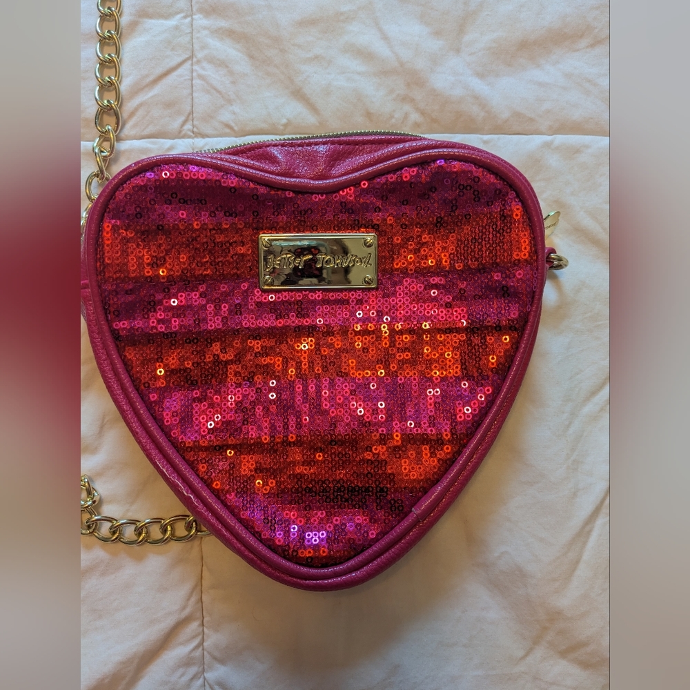 Betsey Johnson Small Sequin Heart Crossbody Purse